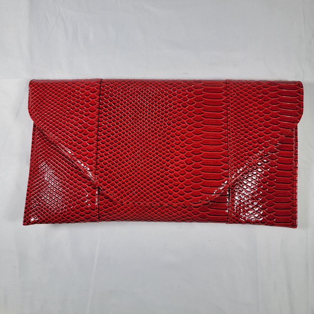Genuine Faux Leather Snakeskin Clutch Handbag Envelope Purse Gray Black 15.5x9"